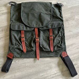 J. Crew Waxed Cotton Canvas & Leather Buckle Straps Backpack - Forest Green